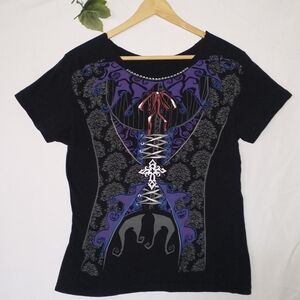 Gothic Vampire Whimsical Black and Purple Graphic Women's Top Blouse T M